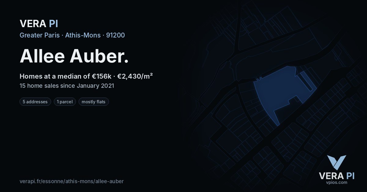 Allee Auber, Athis-Mons at night – every parcel coloured by the prices around it, the street's own parcels lit