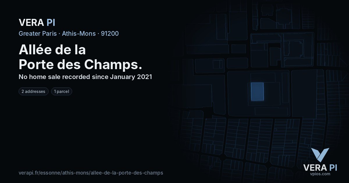 Allée de la Porte des Champs, Athis-Mons at night – every parcel coloured by the prices around it, the street's own parcels lit