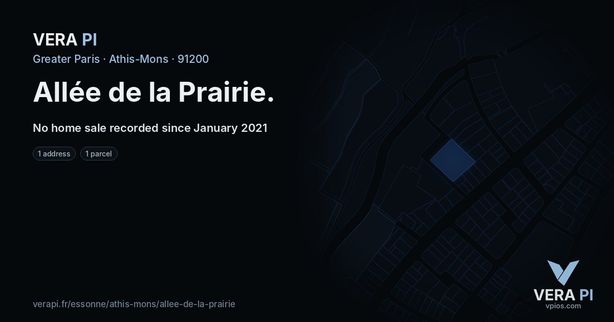 Allée de la Prairie, Athis-Mons at night – every parcel coloured by the prices around it, the street's own parcels lit