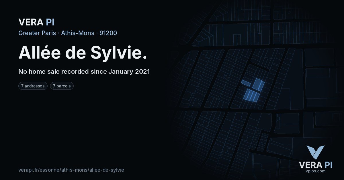 Allée de Sylvie, Athis-Mons at night – every parcel coloured by the prices around it, the street's own parcels lit