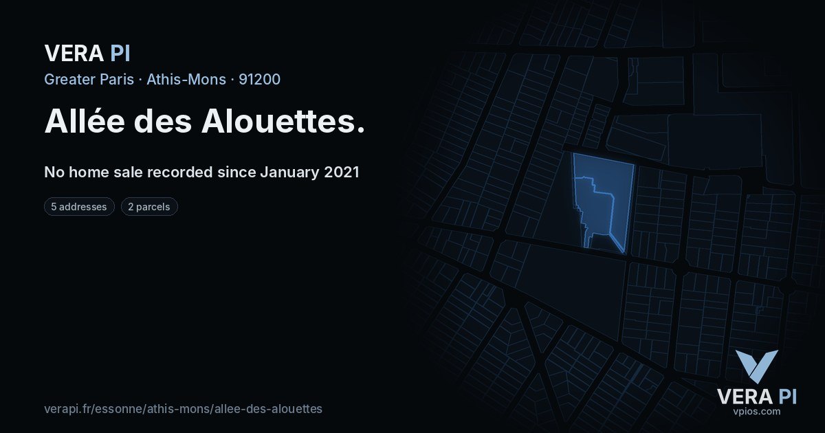 Allée des Alouettes, Athis-Mons at night – every parcel coloured by the prices around it, the street's own parcels lit