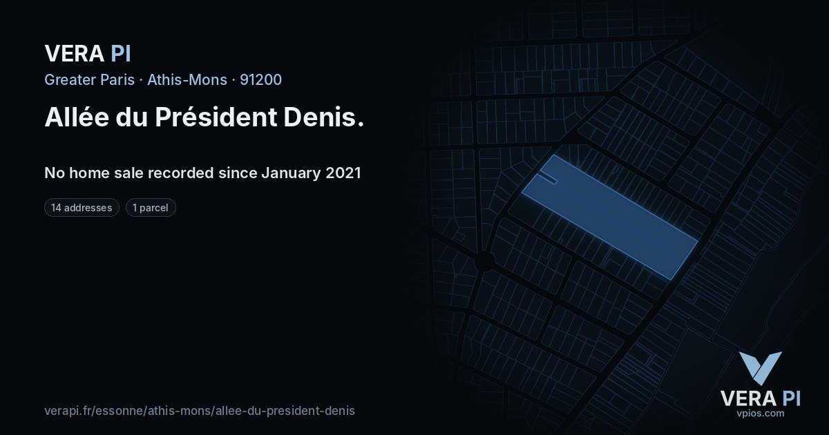 Allée du Président Denis, Athis-Mons at night – every parcel coloured by the prices around it, the street's own parcels lit