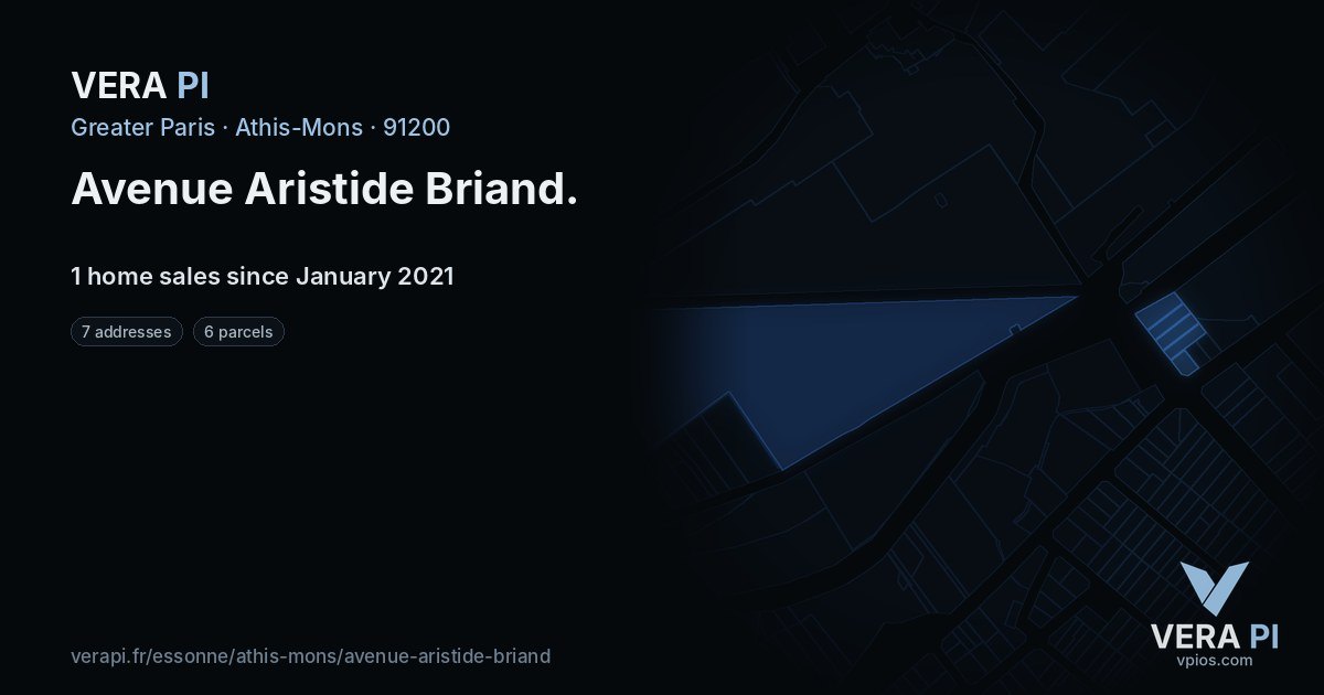Avenue Aristide Briand, Athis-Mons at night – every parcel coloured by the prices around it, the street's own parcels lit