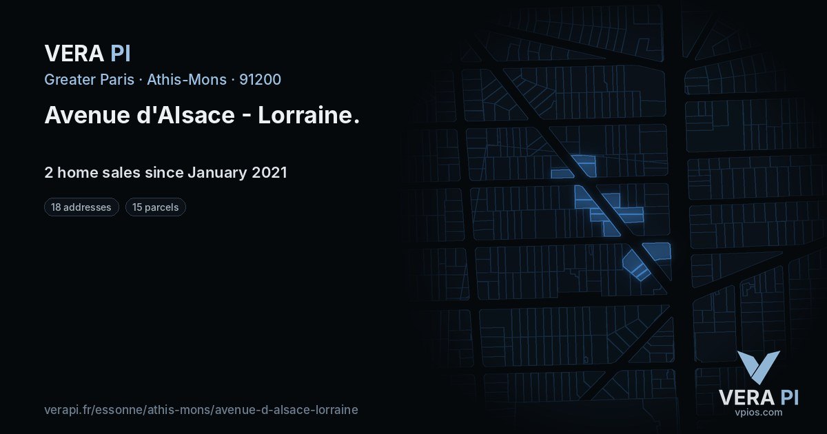 Avenue d'Alsace - Lorraine, Athis-Mons at night – every parcel coloured by the prices around it, the street's own parcels lit