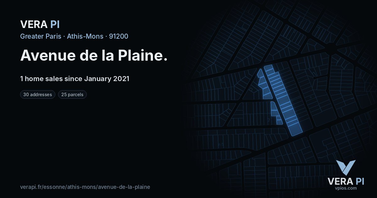 Avenue de la Plaine, Athis-Mons at night – every parcel coloured by the prices around it, the street's own parcels lit