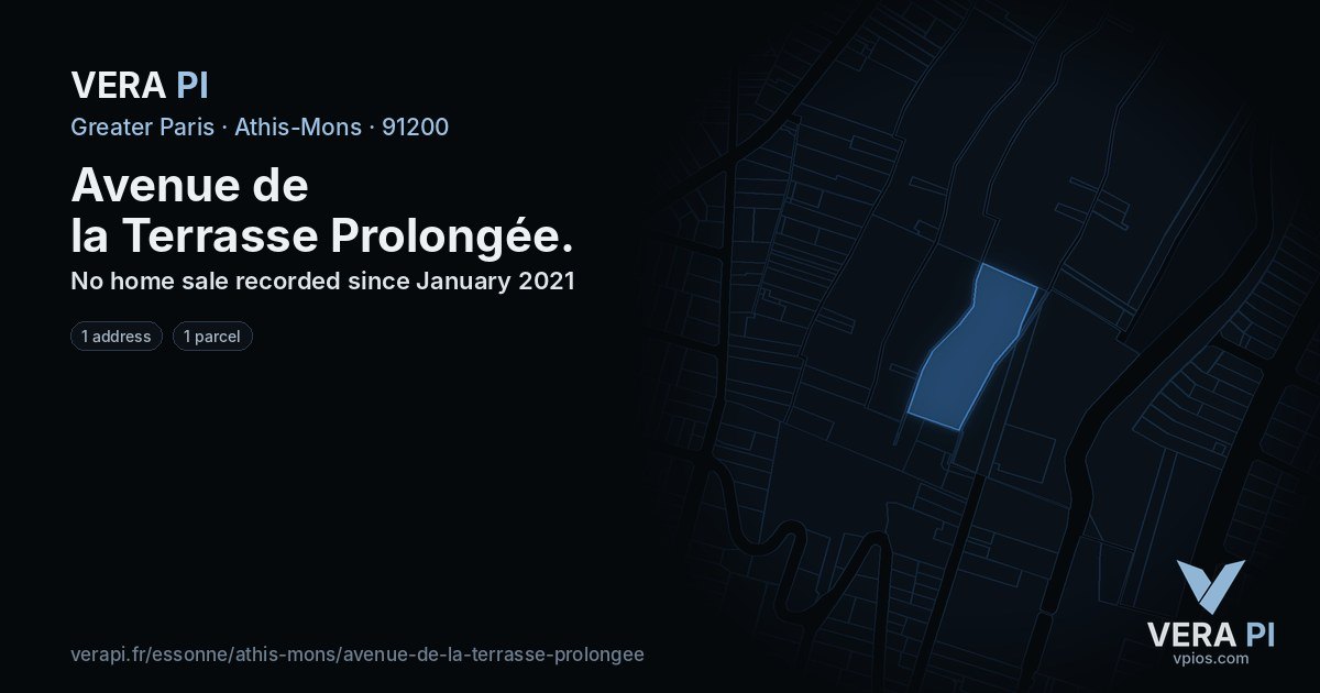 Avenue de la Terrasse Prolongée, Athis-Mons at night – every parcel coloured by the prices around it, the street's own parcels lit