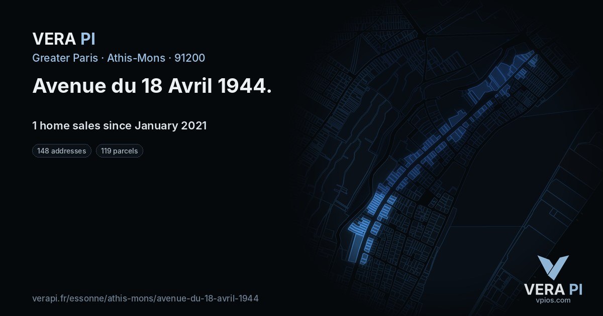 Avenue du 18 Avril 1944, Athis-Mons at night – every parcel coloured by the prices around it, the street's own parcels lit