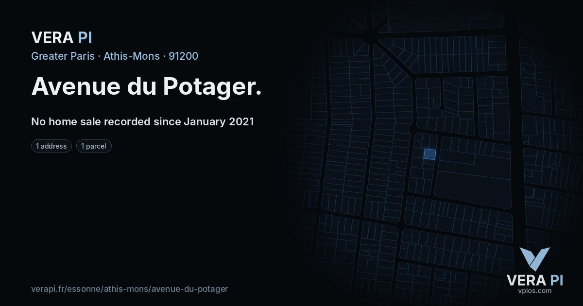 Avenue du Potager, Athis-Mons at night – every parcel coloured by the prices around it, the street's own parcels lit