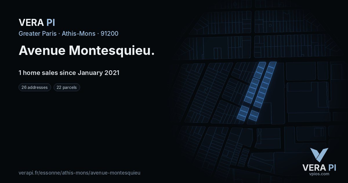 Avenue Montesquieu, Athis-Mons at night – every parcel coloured by the prices around it, the street's own parcels lit