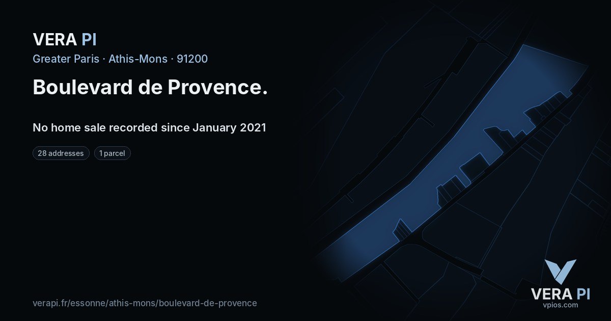 Boulevard de Provence, Athis-Mons at night – every parcel coloured by the prices around it, the street's own parcels lit