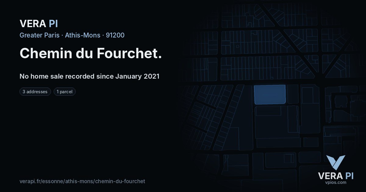 Chemin du Fourchet, Athis-Mons at night – every parcel coloured by the prices around it, the street's own parcels lit