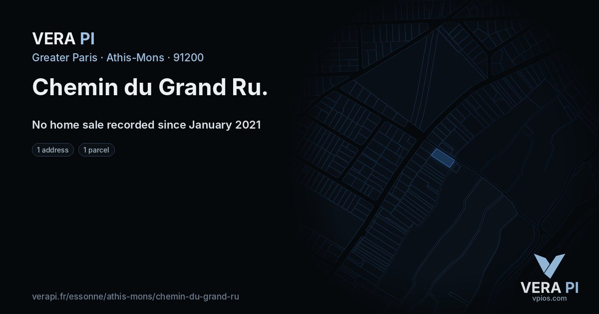 Chemin du Grand Ru, Athis-Mons at night – every parcel coloured by the prices around it, the street's own parcels lit