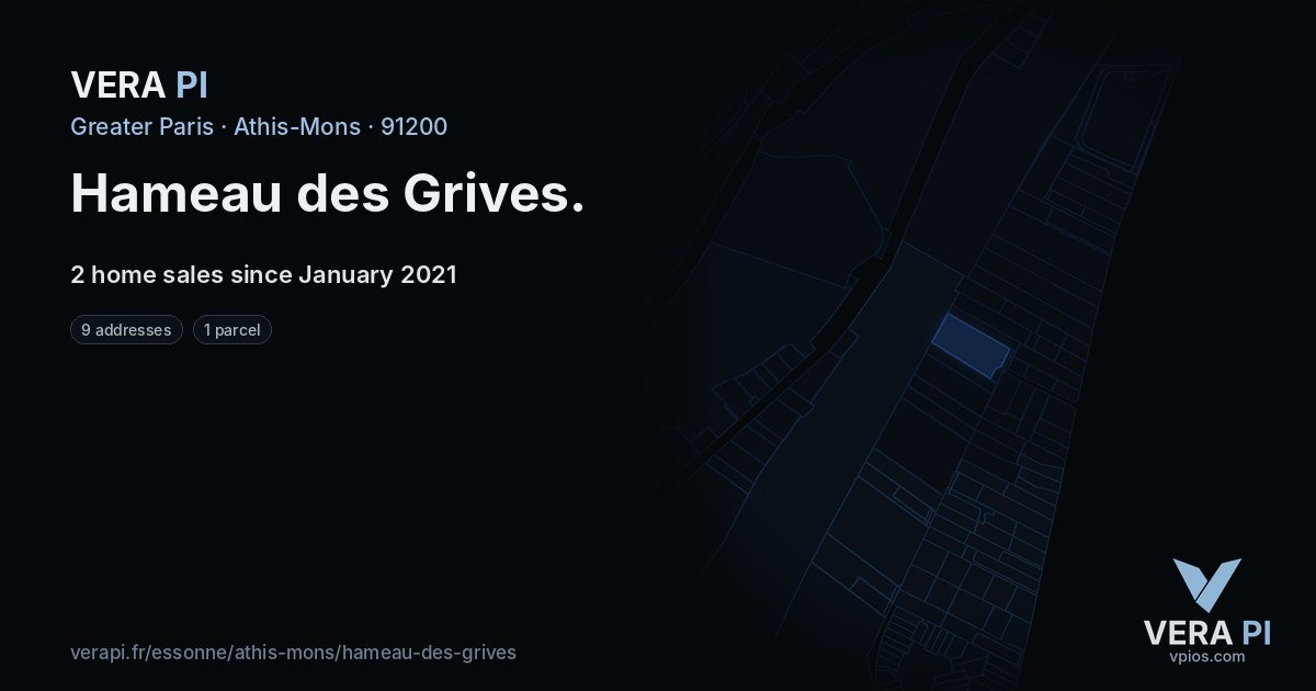 Hameau des Grives, Athis-Mons at night – every parcel coloured by the prices around it, the street's own parcels lit