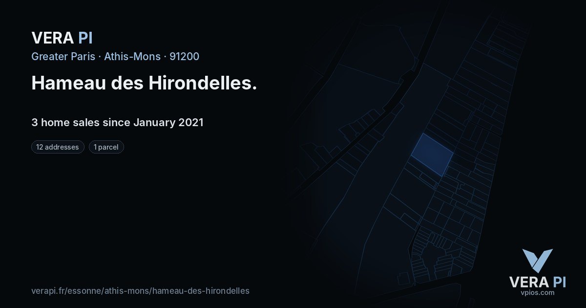 Hameau des Hirondelles, Athis-Mons at night – every parcel coloured by the prices around it, the street's own parcels lit