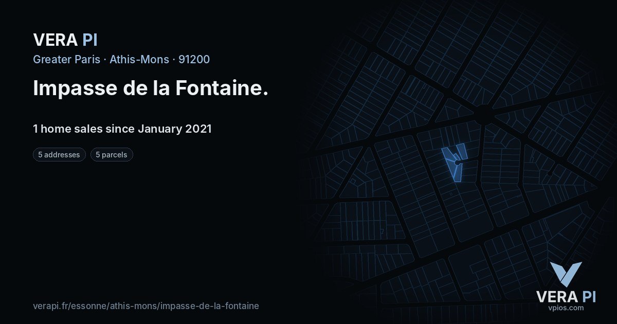 Impasse de la Fontaine, Athis-Mons at night – every parcel coloured by the prices around it, the street's own parcels lit