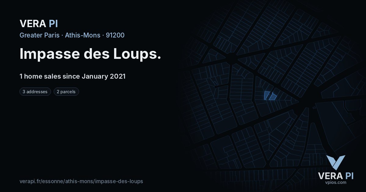 Impasse des Loups, Athis-Mons at night – every parcel coloured by the prices around it, the street's own parcels lit