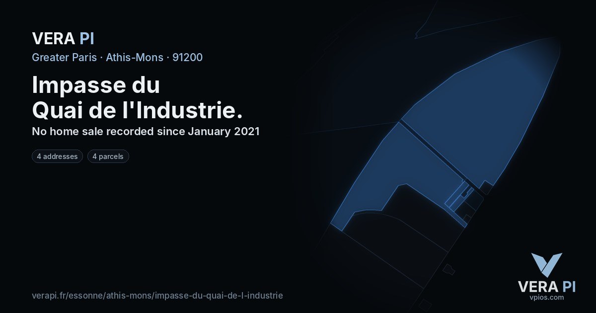 Impasse du Quai de l'Industrie, Athis-Mons at night – every parcel coloured by the prices around it, the street's own parcels lit