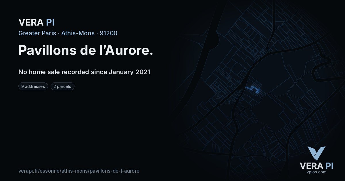 Pavillons de l’Aurore, Athis-Mons at night – every parcel coloured by the prices around it, the street's own parcels lit