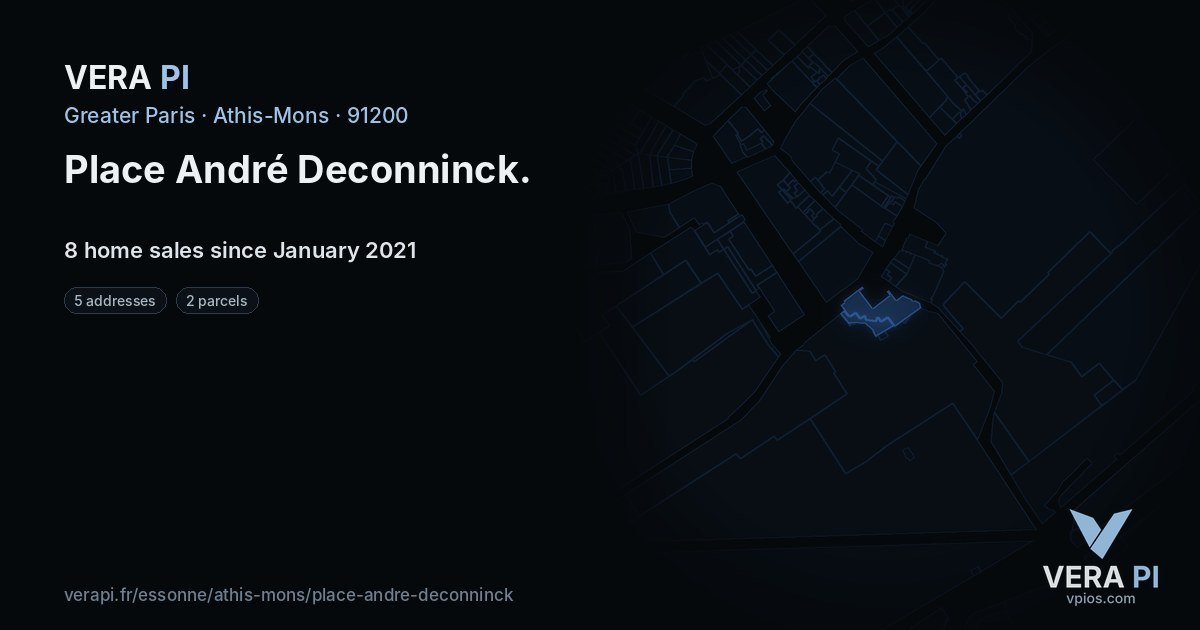 Place André Deconninck, Athis-Mons at night – every parcel coloured by the prices around it, the street's own parcels lit