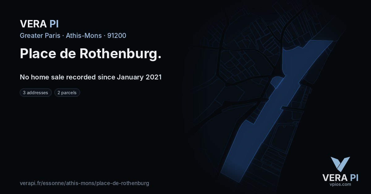Place de Rothenburg, Athis-Mons at night – every parcel coloured by the prices around it, the street's own parcels lit