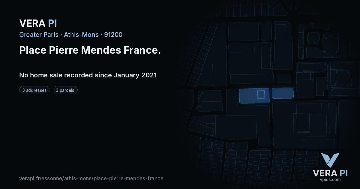 Place Pierre Mendes France, Athis-Mons at night – every parcel coloured by the prices around it, the street's own parcels lit