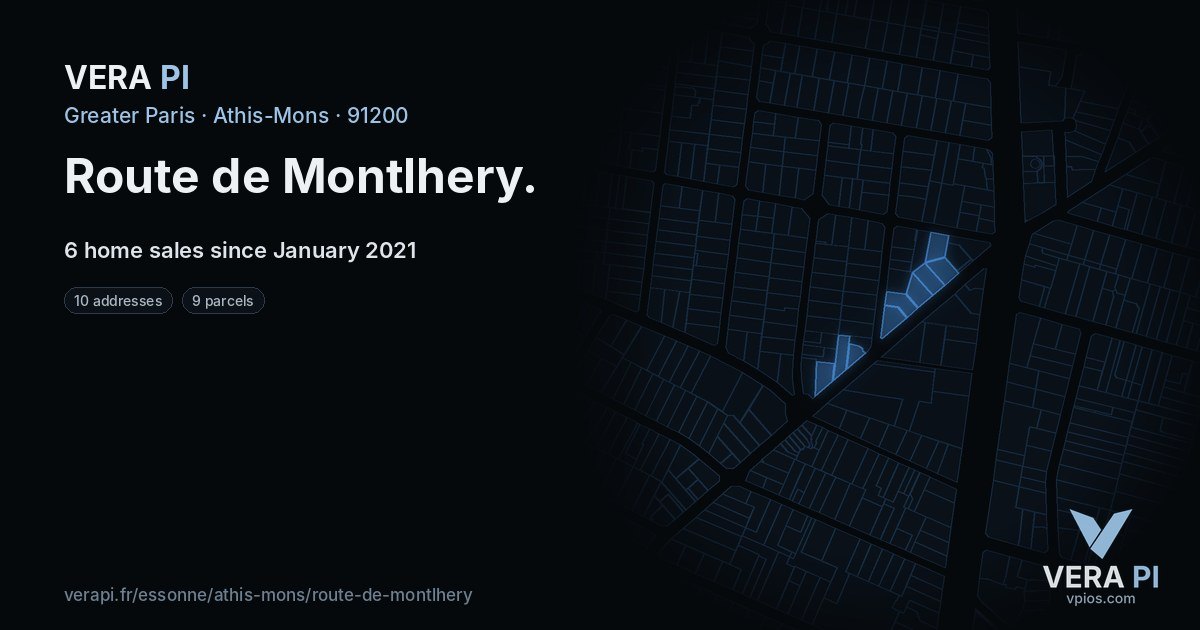 Route de Montlhery, Athis-Mons at night – every parcel coloured by the prices around it, the street's own parcels lit