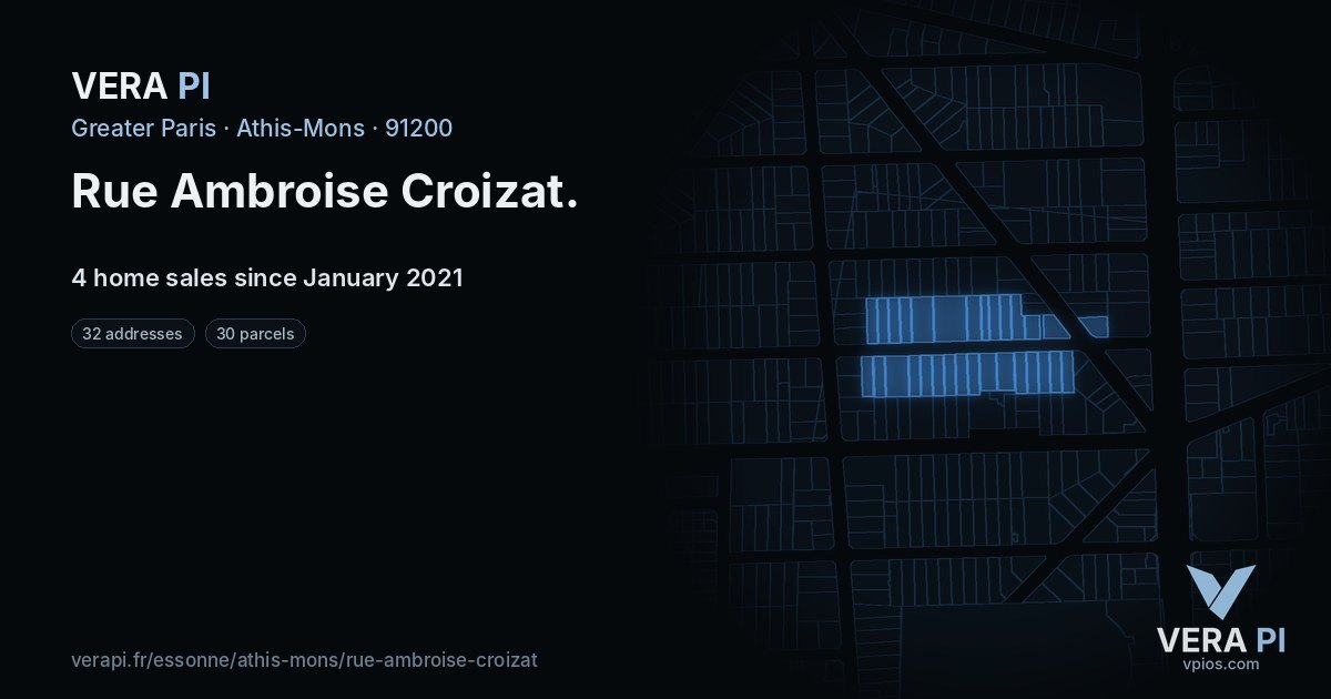 Rue Ambroise Croizat, Athis-Mons at night – every parcel coloured by the prices around it, the street's own parcels lit