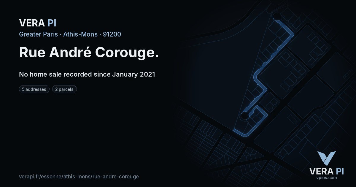 Rue André Corouge, Athis-Mons at night – every parcel coloured by the prices around it, the street's own parcels lit