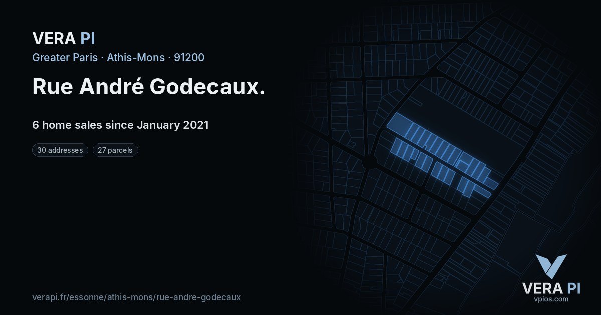 Rue André Godecaux, Athis-Mons at night – every parcel coloured by the prices around it, the street's own parcels lit