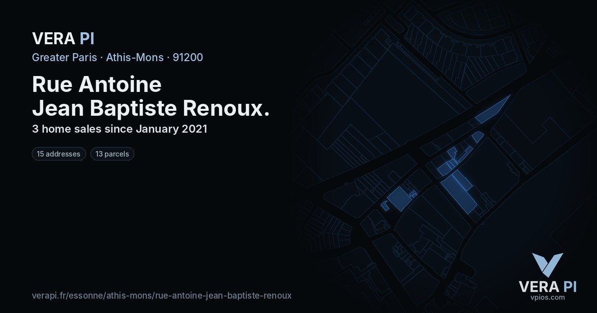 Rue Antoine Jean Baptiste Renoux, Athis-Mons at night – every parcel coloured by the prices around it, the street's own parcels lit