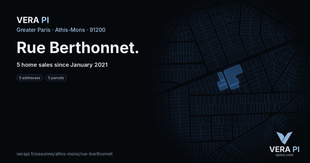 Rue Berthonnet, Athis-Mons at night – every parcel coloured by the prices around it, the street's own parcels lit