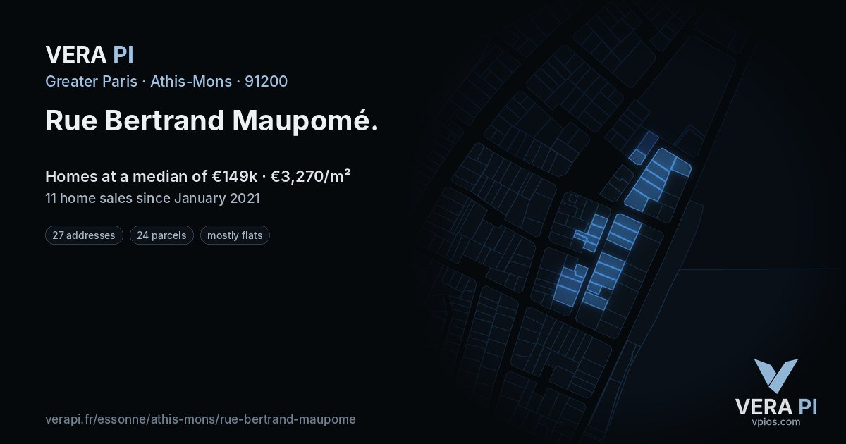 Rue Bertrand Maupomé, Athis-Mons at night – every parcel coloured by the prices around it, the street's own parcels lit