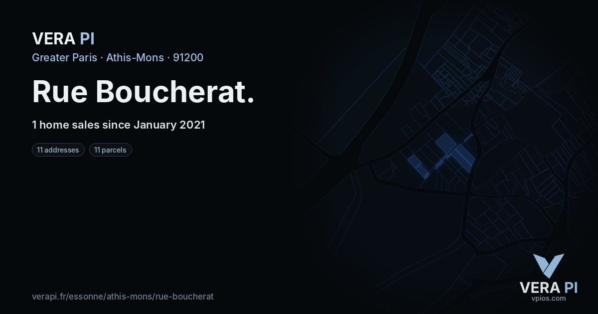 Rue Boucherat, Athis-Mons at night – every parcel coloured by the prices around it, the street's own parcels lit
