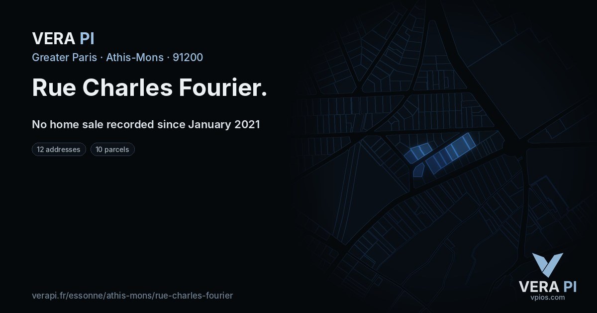 Rue Charles Fourier, Athis-Mons at night – every parcel coloured by the prices around it, the street's own parcels lit