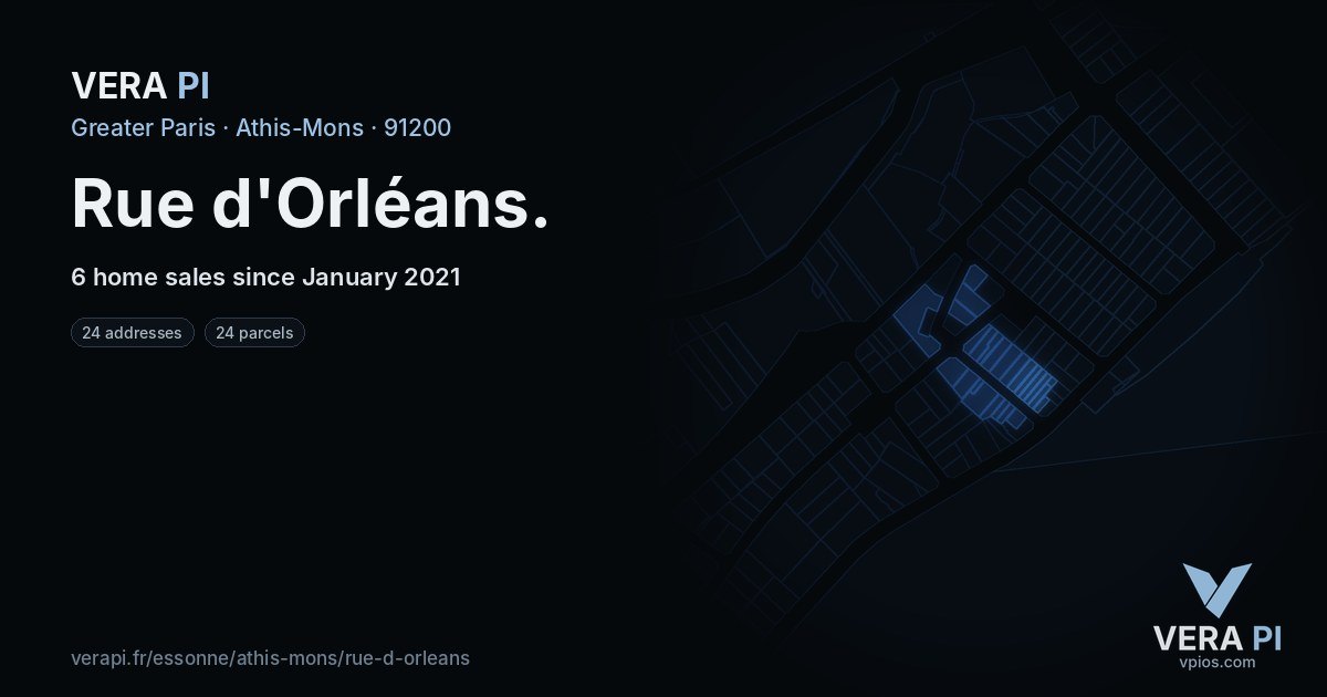 Rue d'Orléans, Athis-Mons at night – every parcel coloured by the prices around it, the street's own parcels lit