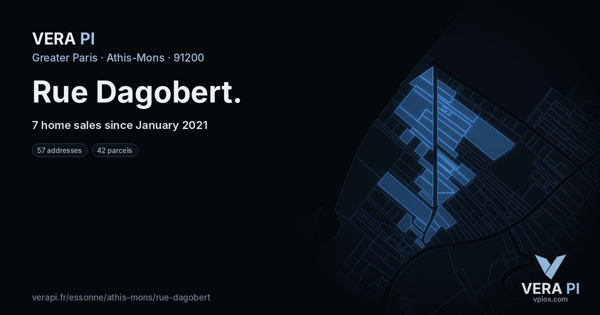 Rue Dagobert, Athis-Mons at night – every parcel coloured by the prices around it, the street's own parcels lit