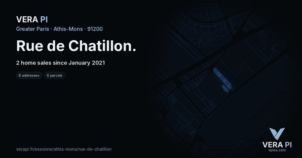 Rue de Chatillon, Athis-Mons at night – every parcel coloured by the prices around it, the street's own parcels lit