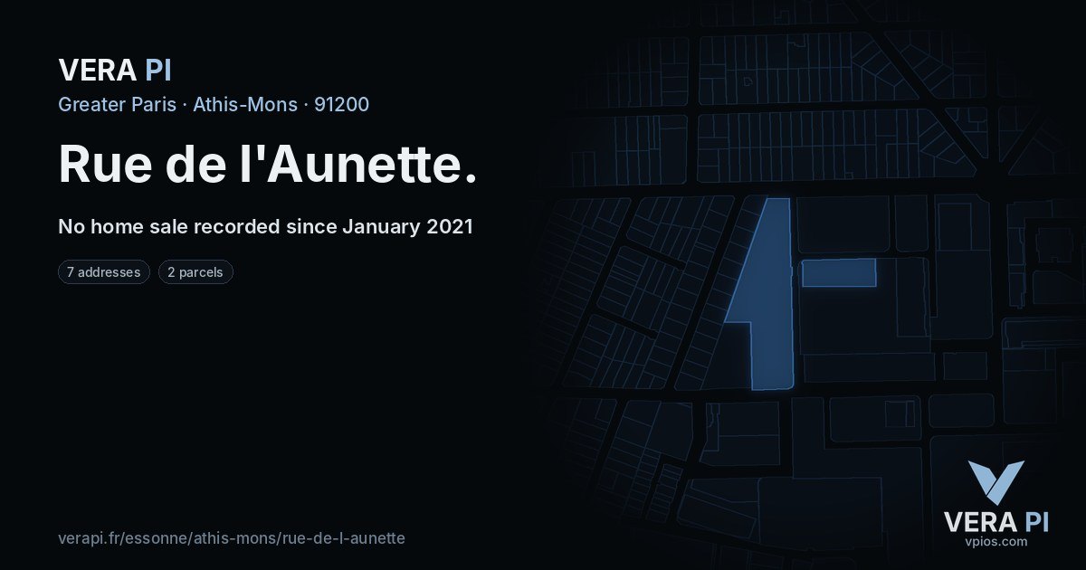 Rue de l'Aunette, Athis-Mons at night – every parcel coloured by the prices around it, the street's own parcels lit