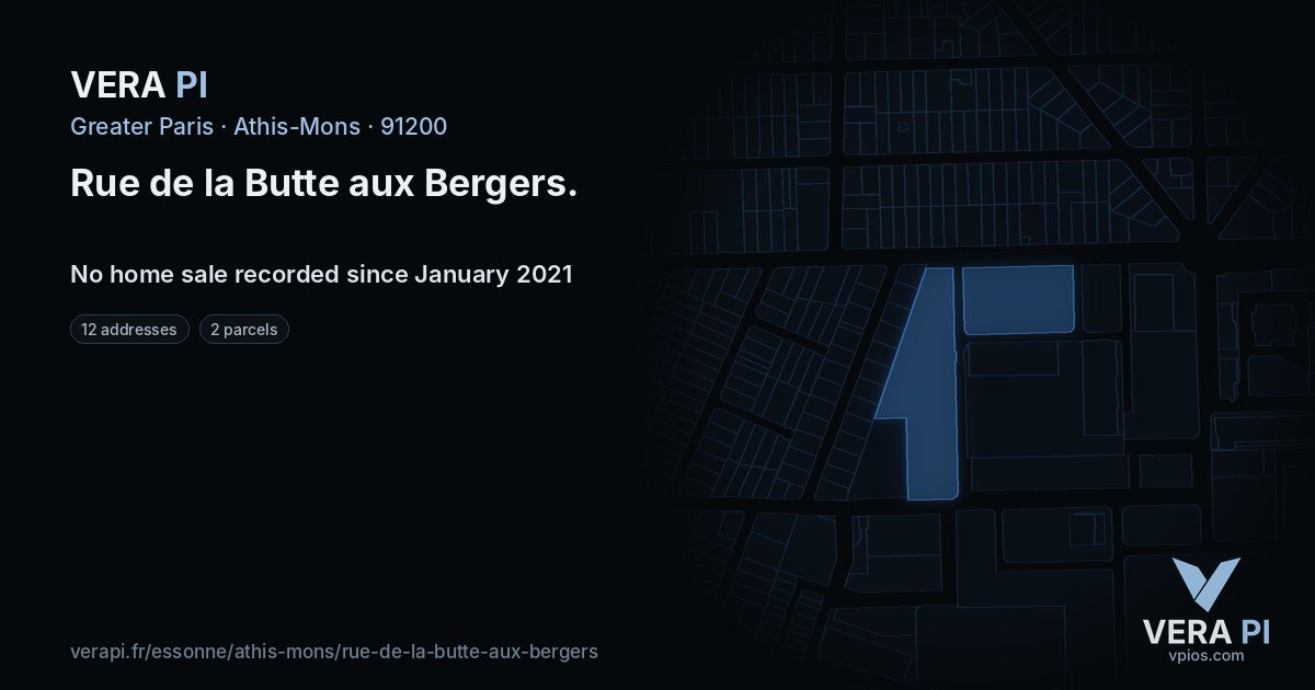 Rue de la Butte aux Bergers, Athis-Mons at night – every parcel coloured by the prices around it, the street's own parcels lit