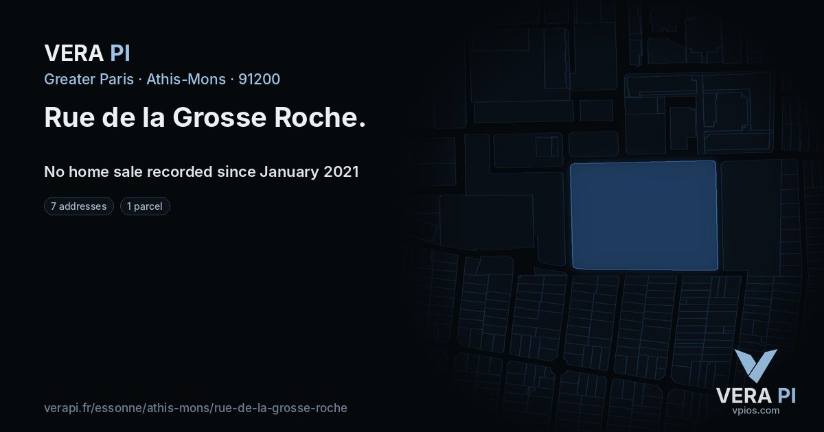 Rue de la Grosse Roche, Athis-Mons at night – every parcel coloured by the prices around it, the street's own parcels lit