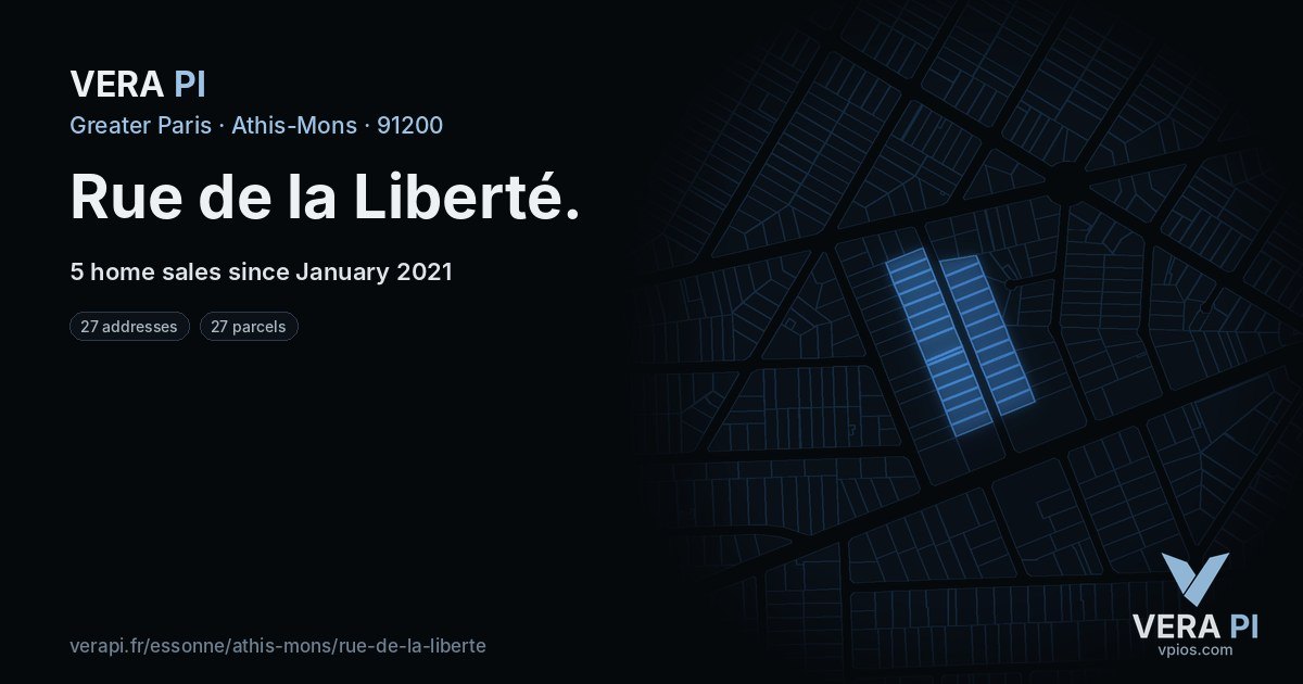 Rue de la Liberté, Athis-Mons at night – every parcel coloured by the prices around it, the street's own parcels lit