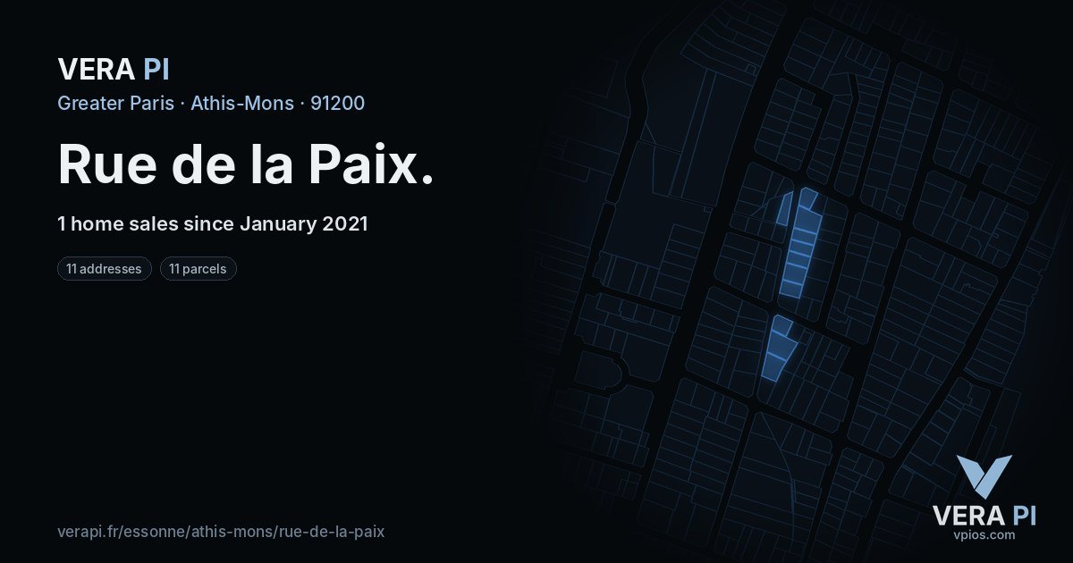 Rue de la Paix, Athis-Mons at night – every parcel coloured by the prices around it, the street's own parcels lit