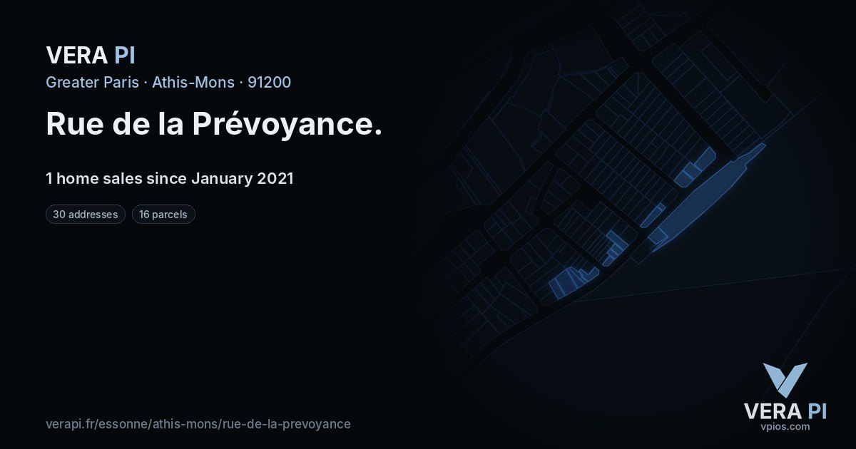 Rue de la Prévoyance, Athis-Mons at night – every parcel coloured by the prices around it, the street's own parcels lit
