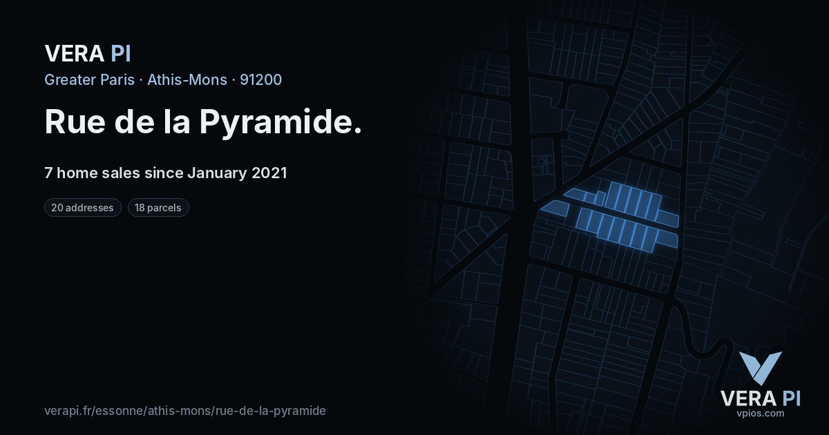 Rue de la Pyramide, Athis-Mons at night – every parcel coloured by the prices around it, the street's own parcels lit