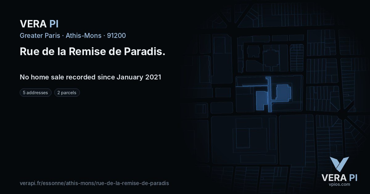 Rue de la Remise de Paradis, Athis-Mons at night – every parcel coloured by the prices around it, the street's own parcels lit