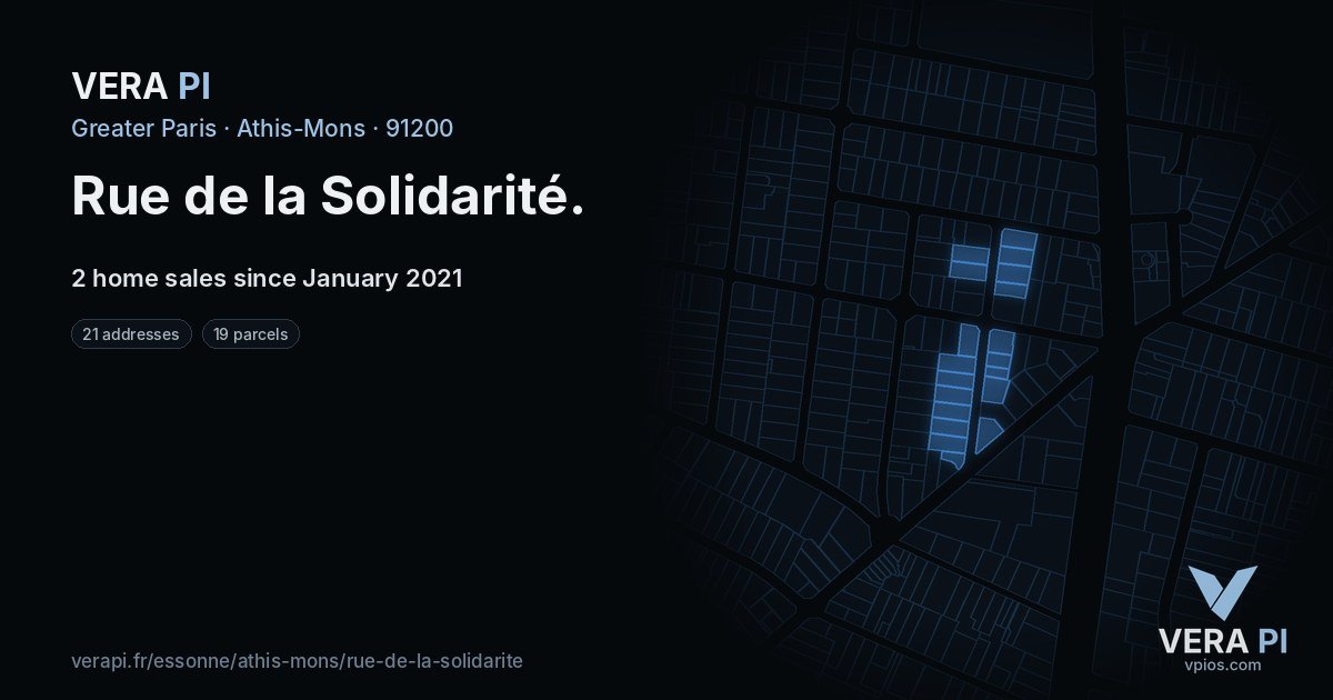 Rue de la Solidarité, Athis-Mons at night – every parcel coloured by the prices around it, the street's own parcels lit