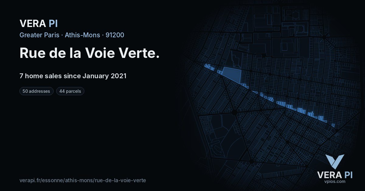 Rue de la Voie Verte, Athis-Mons at night – every parcel coloured by the prices around it, the street's own parcels lit