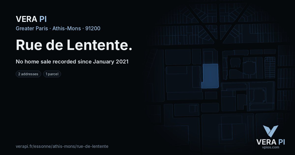 Rue de Lentente, Athis-Mons at night – every parcel coloured by the prices around it, the street's own parcels lit