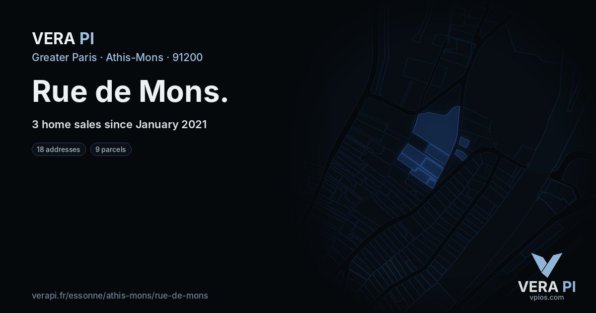 Rue de Mons, Athis-Mons at night – every parcel coloured by the prices around it, the street's own parcels lit