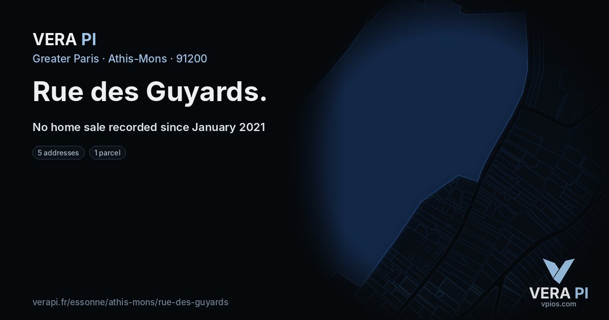 Rue des Guyards, Athis-Mons at night – every parcel coloured by the prices around it, the street's own parcels lit